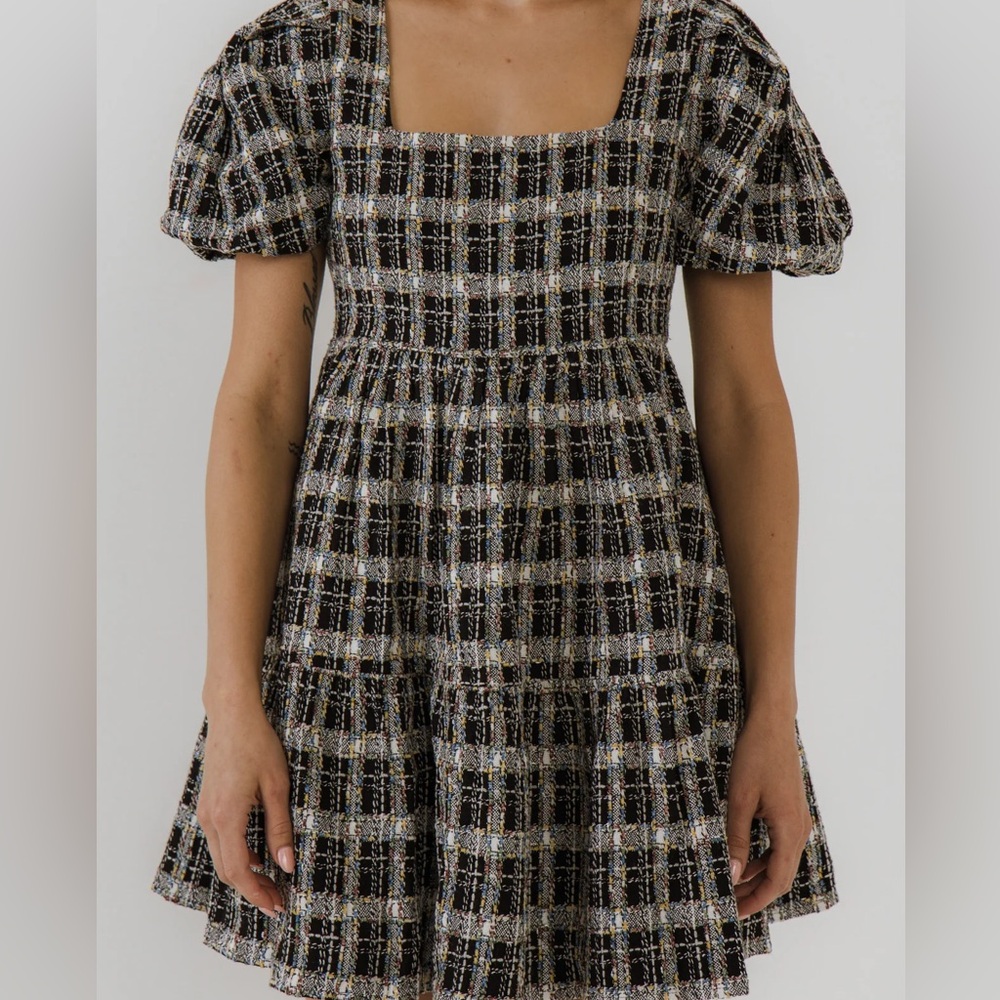 Tweed black baby doll dress